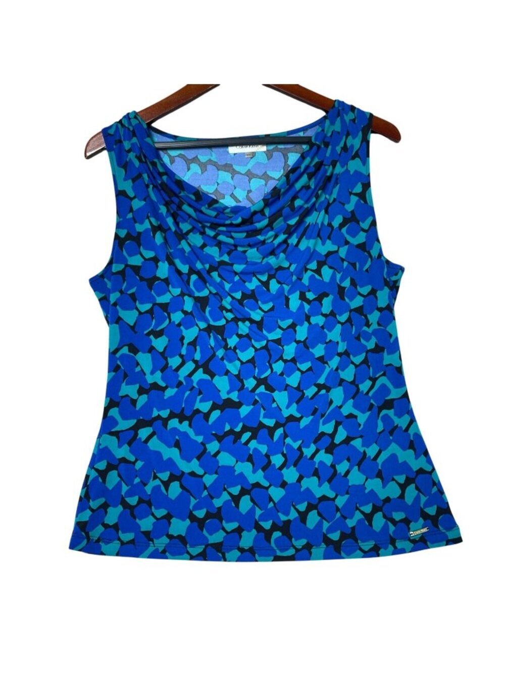 Calvin Klein Women's M Blue & Black Abstract Print Sleeveless Top Stretch i2048 - Picture 1 of 7